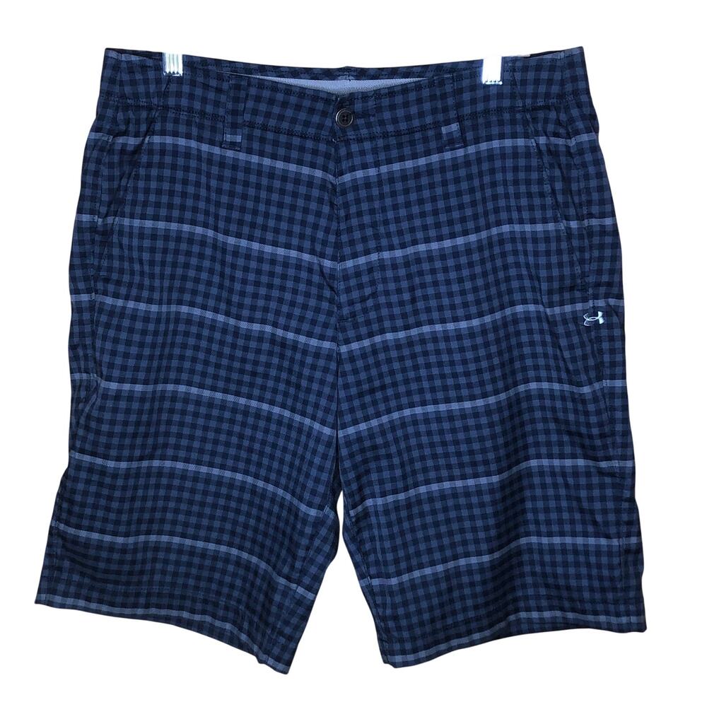 Under Armour Navy Plaid Shorts 34